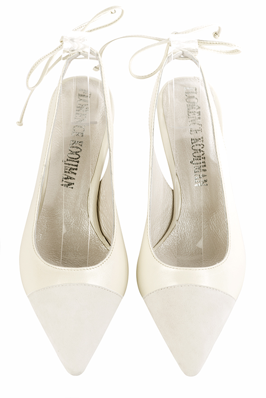 Off white women's slingback shoes. Pointed toe. Medium slim heel. Top view - Florence KOOIJMAN